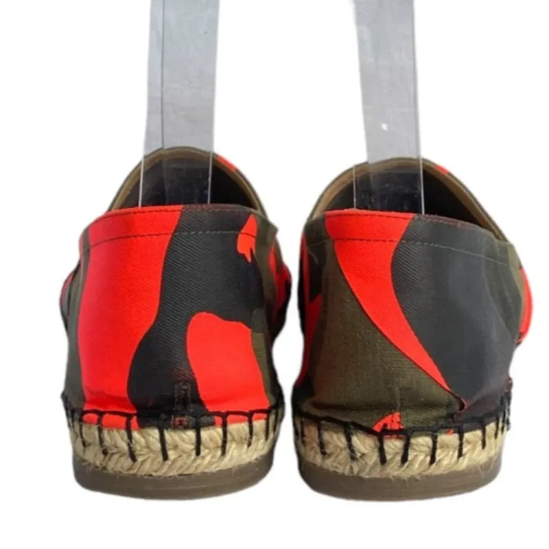 NEW VALENTINO GARAVANI Orange Camouflage Canvas Flat Espadrilles, Size 38