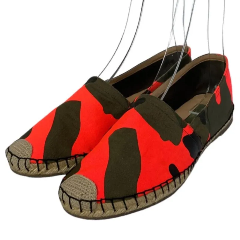 NEW VALENTINO GARAVANI Orange Camouflage Canvas Flat Espadrilles, Size 38