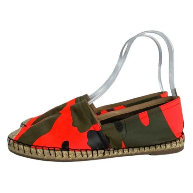 NEW VALENTINO GARAVANI Orange Camouflage Canvas Flat Espadrilles, Size 38