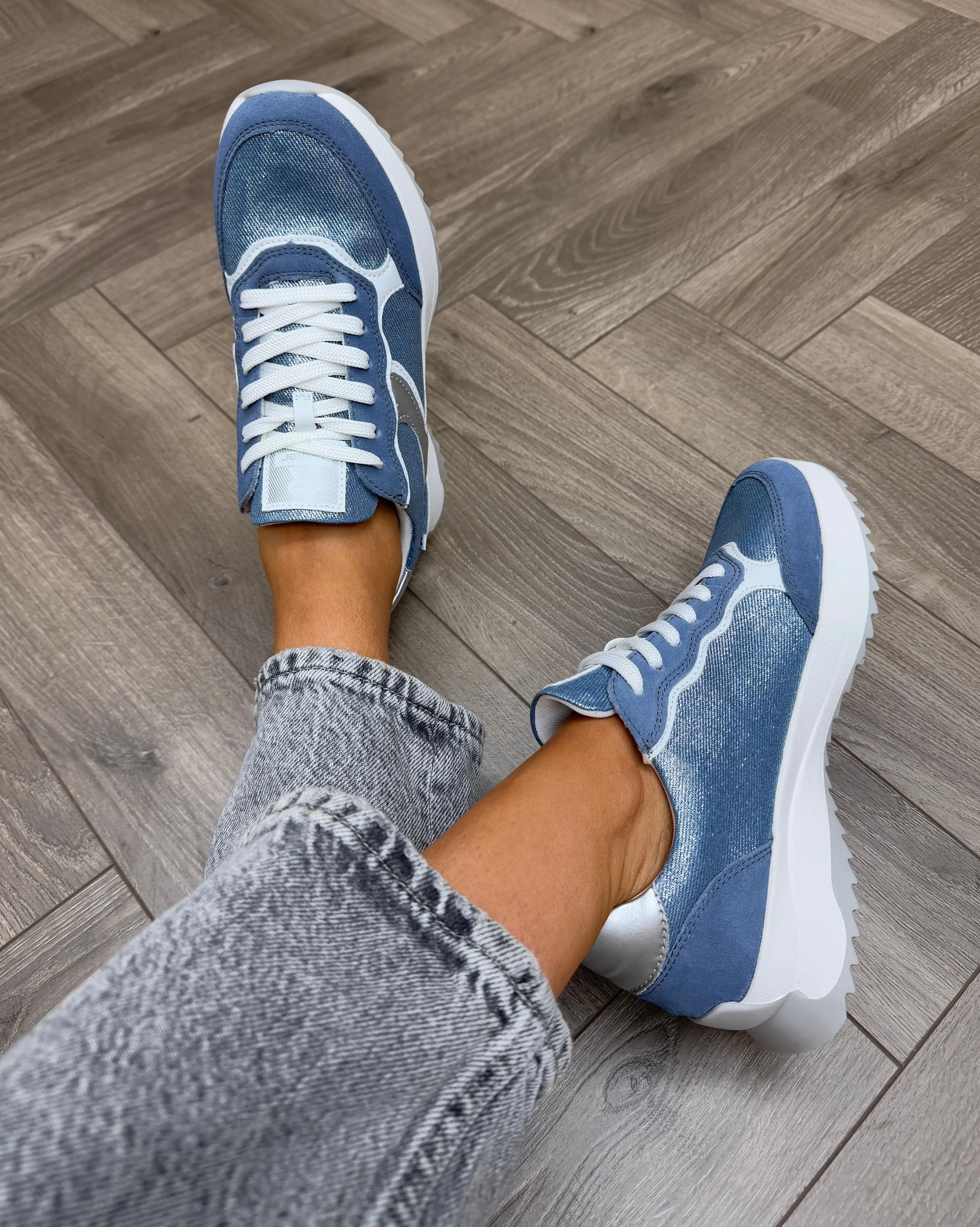 Rieker Lace Up Trainer With Metallic Inserts W1307-14 - Blue Combination (R78)