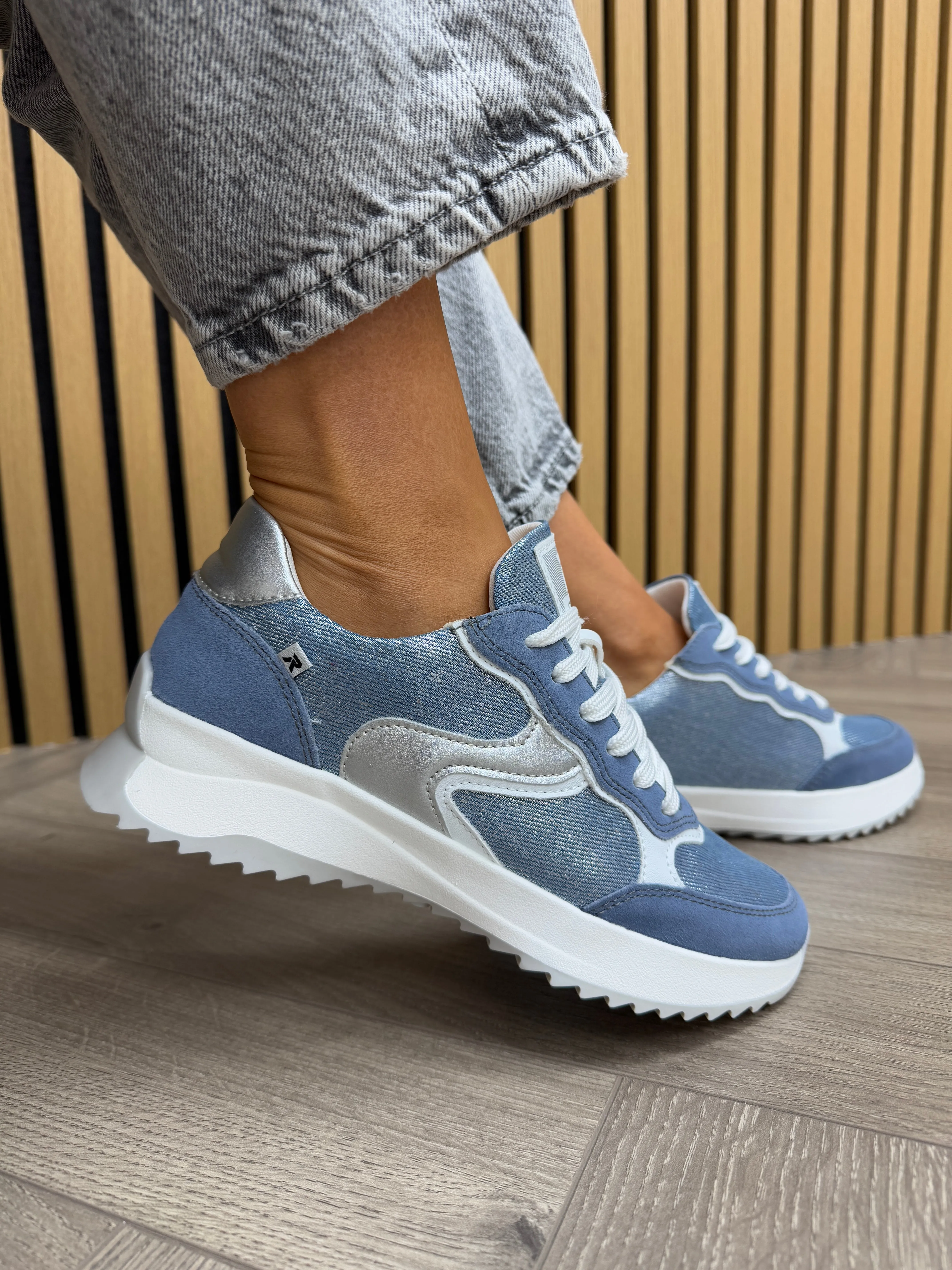 Rieker Lace Up Trainer With Metallic Inserts W1307-14 - Blue Combination (R78)