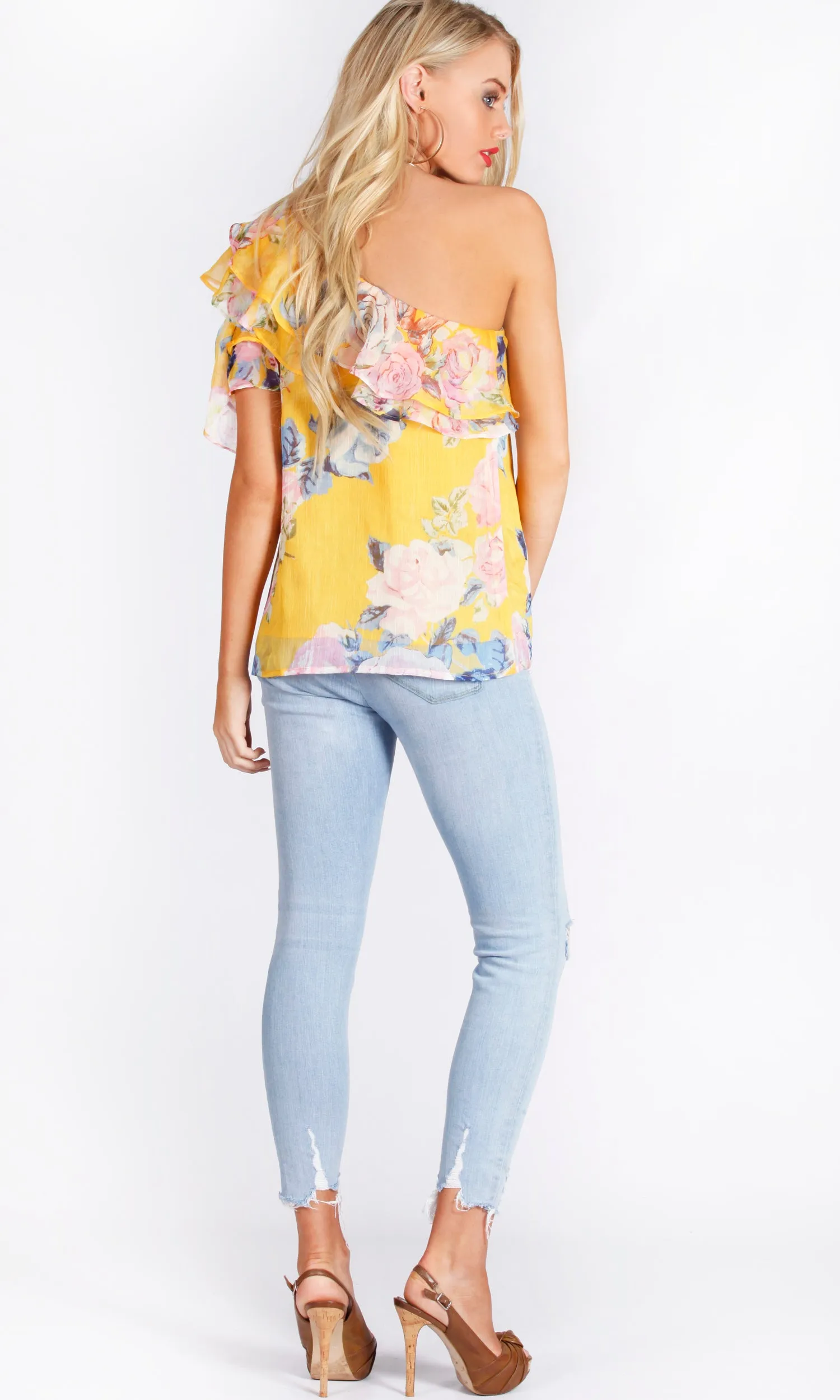 RV1056-1SS One Shoulder Floral Chiffon Top (Pack)