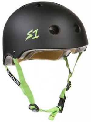 S-One - S1 Lifer Series Black Matte/Green Strap Skate Helmet