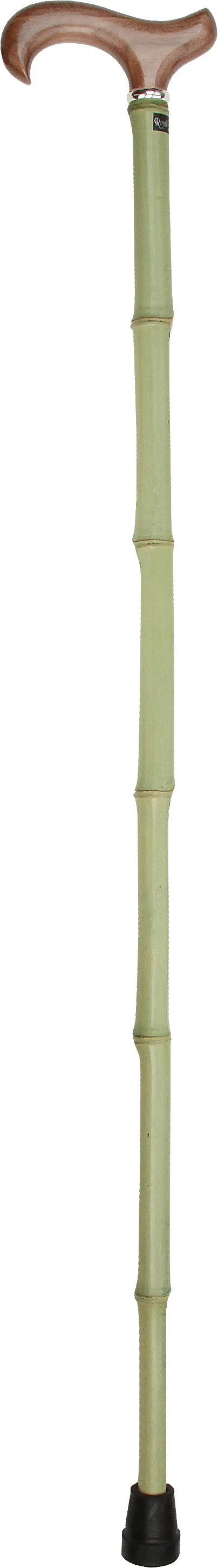 Scratch and Dent Walnut Stained Beechwood Derby Walking Cane With Green Bamboo Shaft and Silver Collar V2141