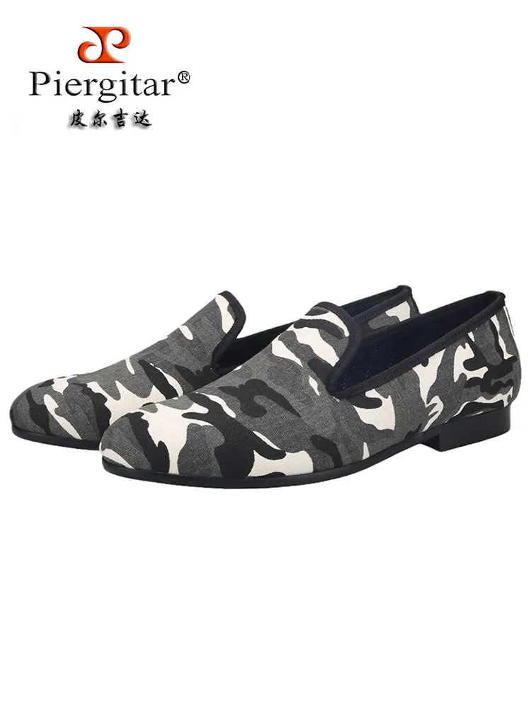 Summer classic camouflage canvas men's slip-on loafers British style casual breathable smoking shoes for men