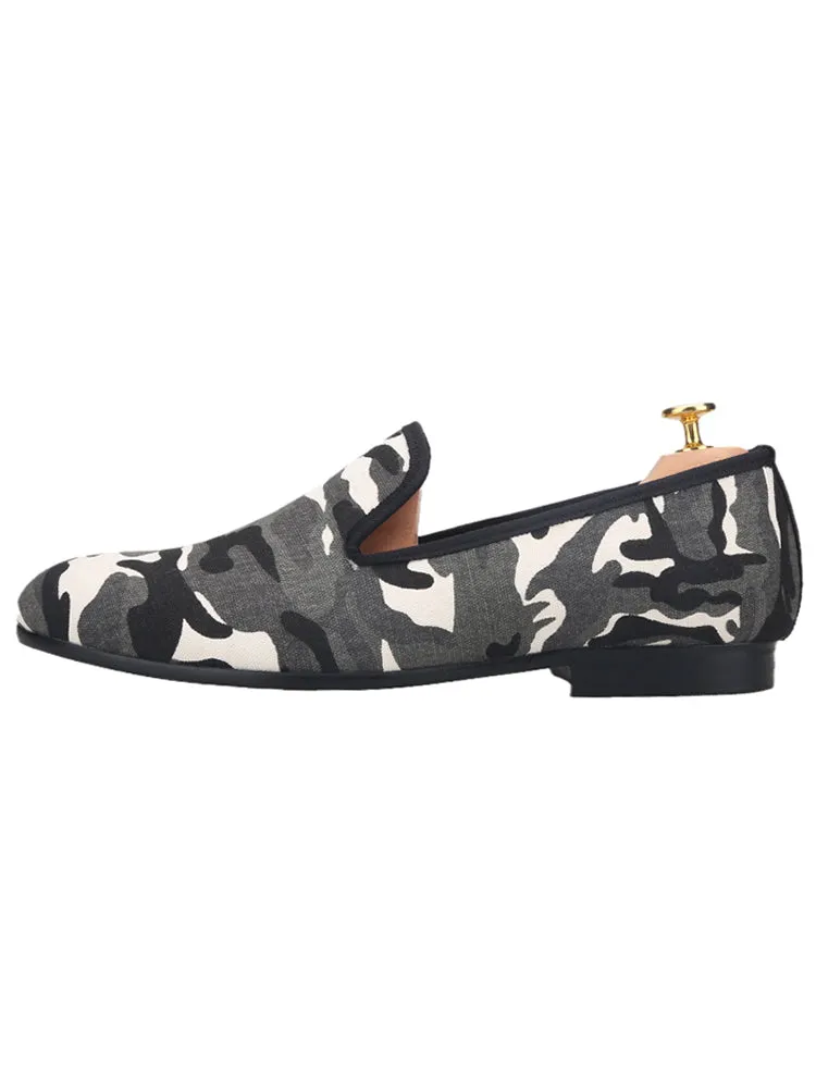 Summer classic camouflage canvas men's slip-on loafers British style casual breathable smoking shoes for men