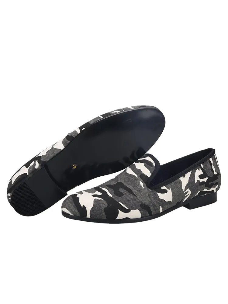 Summer classic camouflage canvas men's slip-on loafers British style casual breathable smoking shoes for men