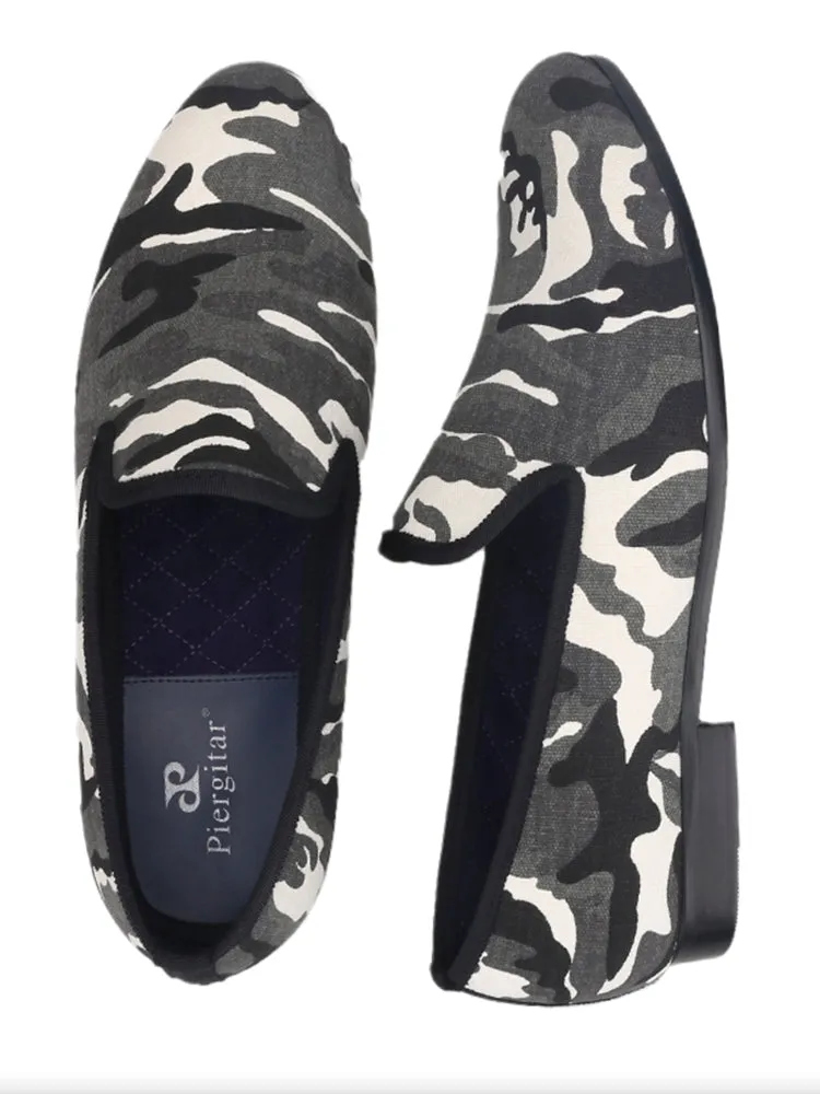 Summer classic camouflage canvas men's slip-on loafers British style casual breathable smoking shoes for men