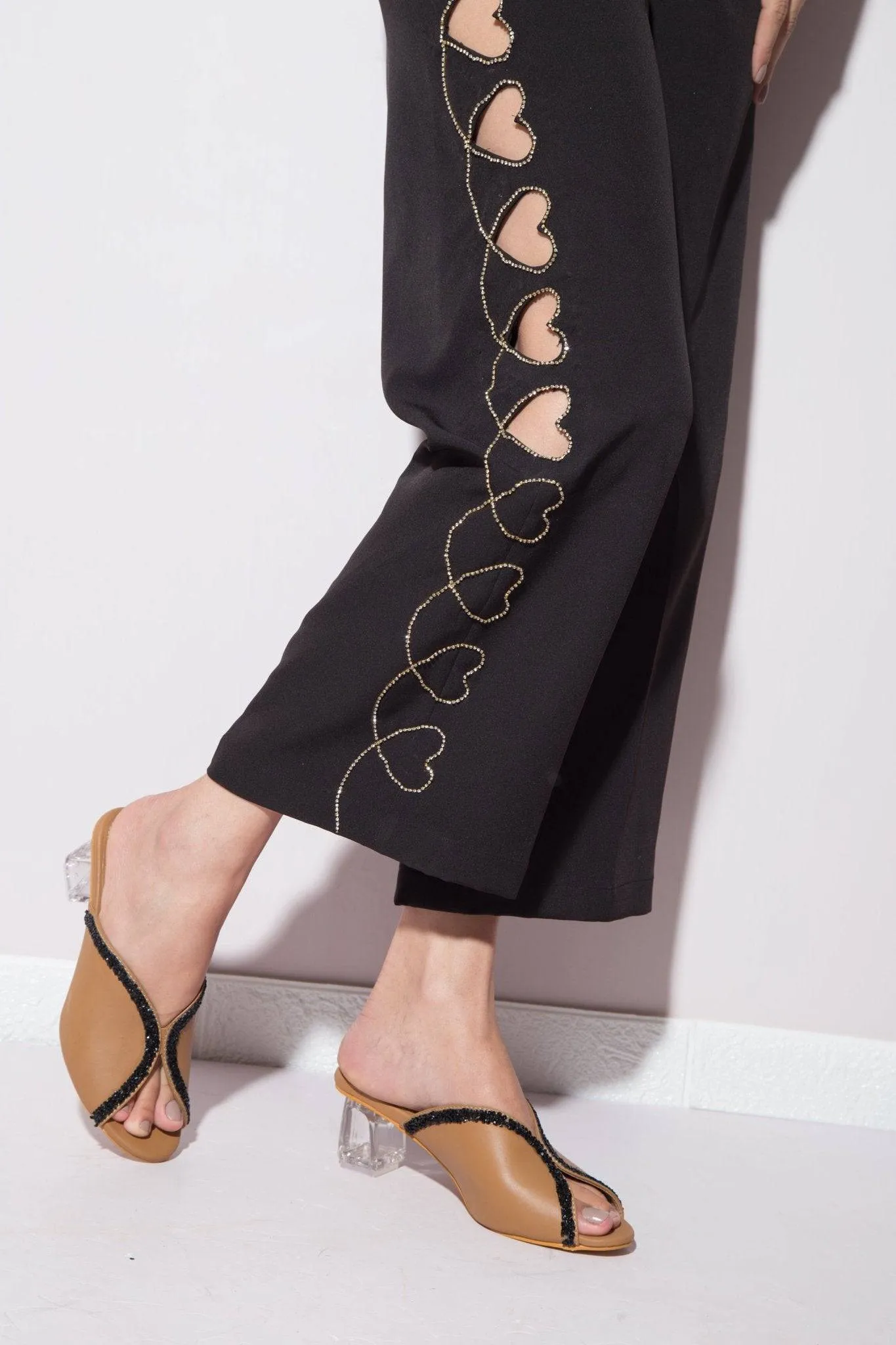 Swarovski Embellished Hallow Heel - Beige