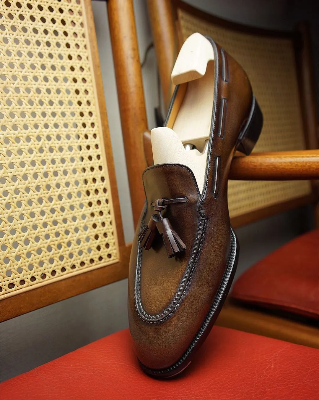 TAN LEATHER BOANA SLIP ON TASSEL LOAFERS