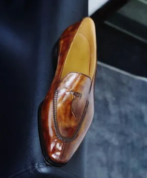 Tan Leather Malaga Slip On Mini Tassel Loafers - AW24