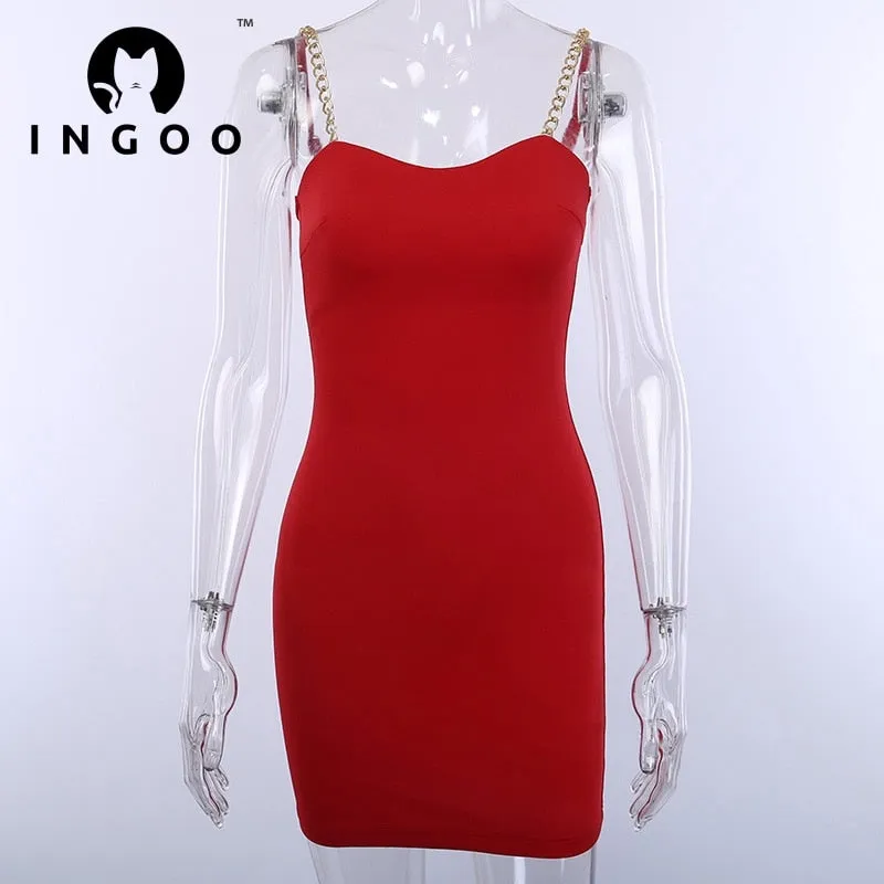 VenusFox Summer Sexy Slim Dress Party Night Woman Chain Strap Stylish V Neck White Elegance Bodycon Backless Women Dresses Vestidos