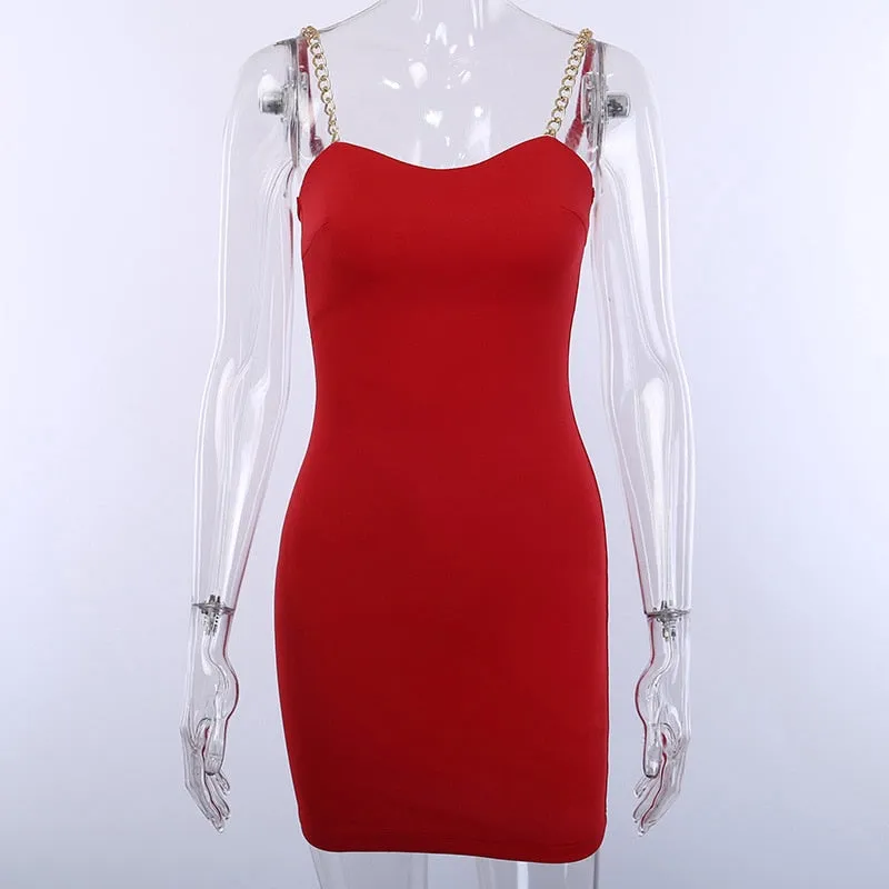 VenusFox Summer Sexy Slim Dress Party Night Woman Chain Strap Stylish V Neck White Elegance Bodycon Backless Women Dresses Vestidos