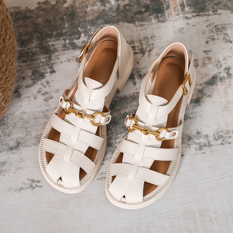 Vintage Woven Toe Cap Roman Style Buckle Sandals for Women