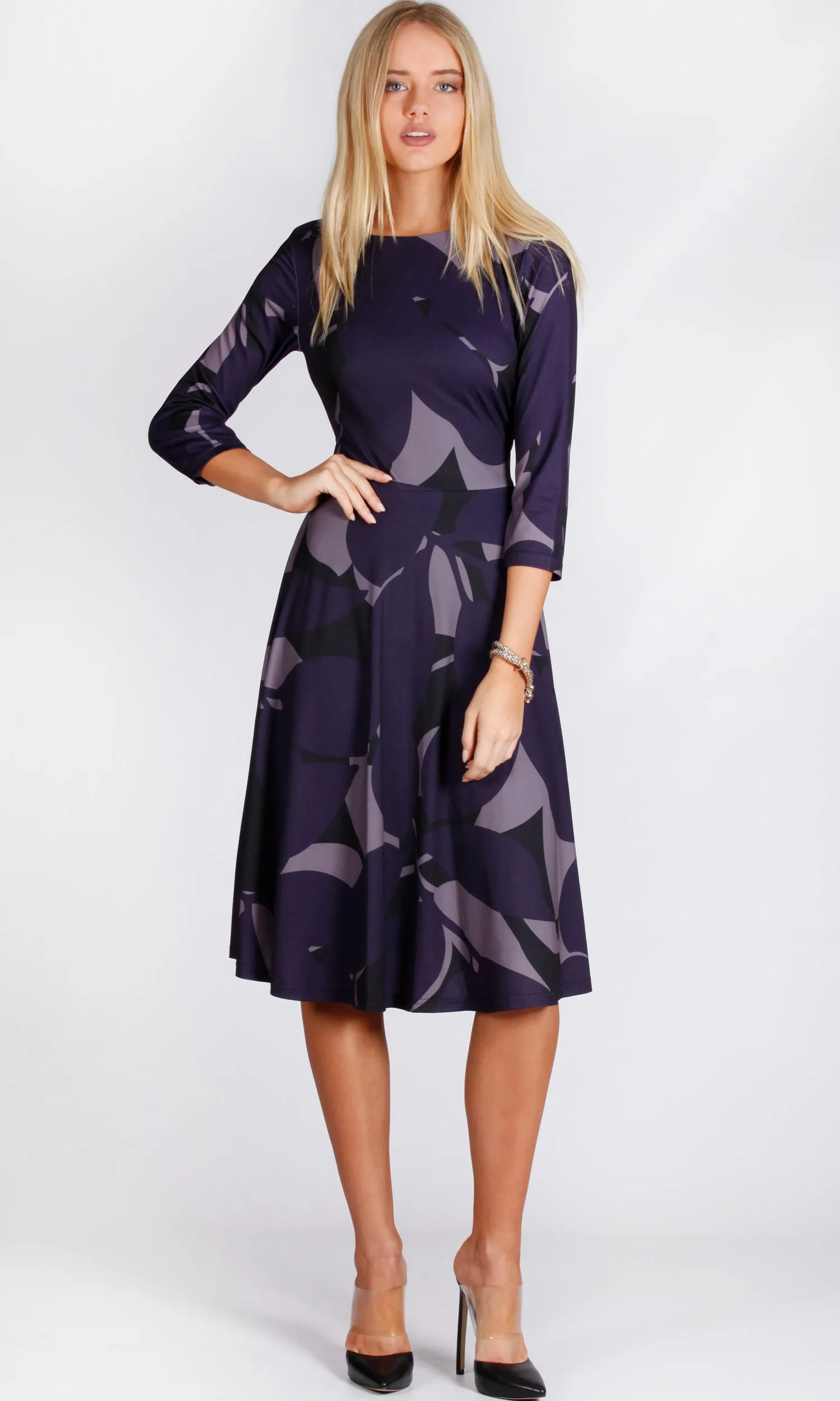 VS7088NC Circle Dots 3/4 Sleeve A-Line Dress (Pack)
