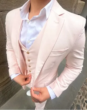 Wedding 3 Piece Light Pink Linen Suit