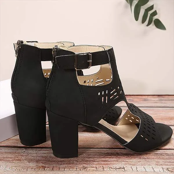 Women's Peep-Toe Cutout High Heel Sandals with Back Zipper 47999152C