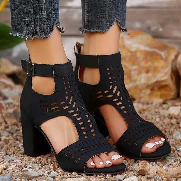 Women's Peep-Toe Cutout High Heel Sandals with Back Zipper 47999152C