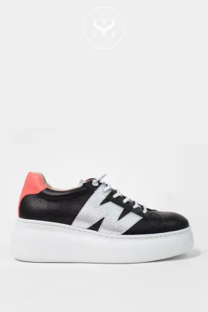WONDERS A-2650 BLACK/SILVER/PINK LEATHER PULL ON CHUNKY TRAINERS