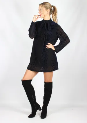 YW1860SS Black Overlay Blue Dress with Neck Tie (Pack)